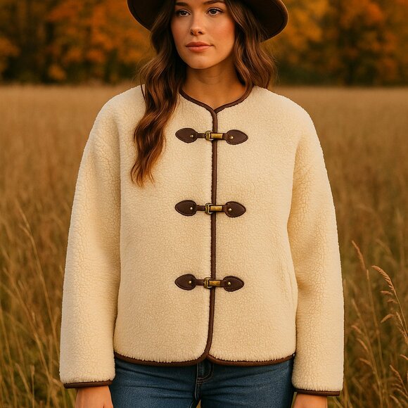 Princess Polly Cream Sherpa Toggle Jacket – Equestrian Western Inspired Cozy Out - Picture 1 of 6